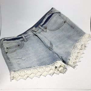 Free People Lacey Cutoff Denim Shorts Lace Trim Size 26